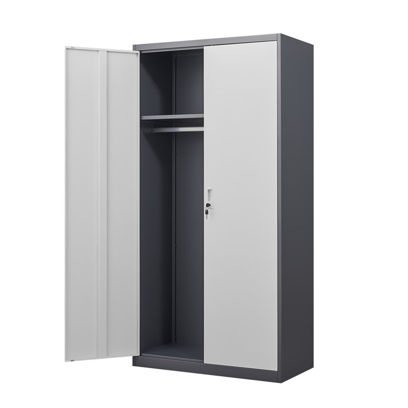Gray Metal Large-Capacity Wardrobe With Hanging Rod And Compartments, Gray/Black