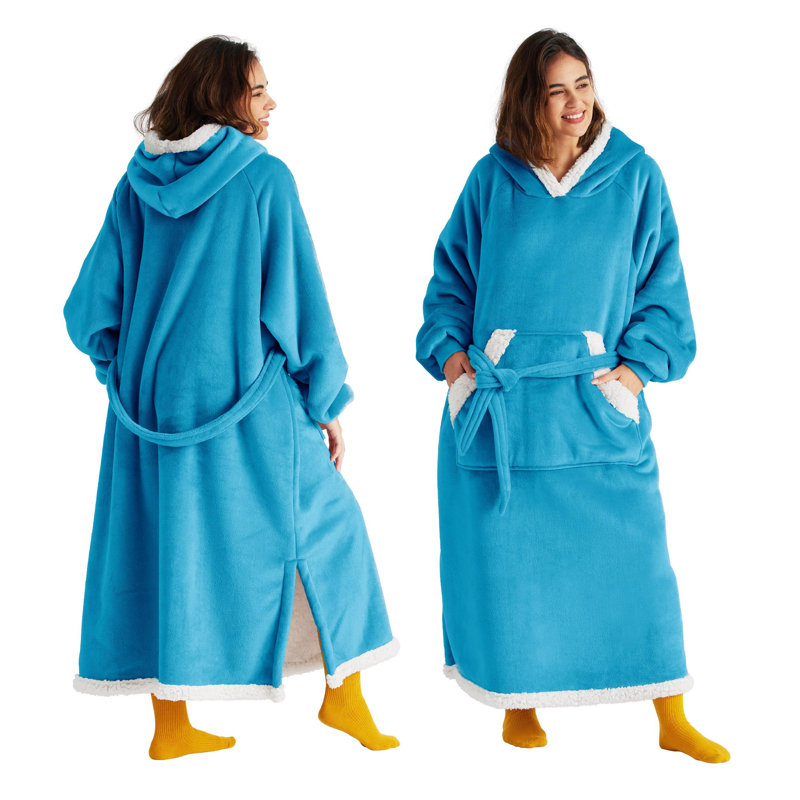 Bedsure Wearable Blanket Hoodie Women - Long Sherpa Hooded Blanket For Adult Warm Cozy Blanket Sweatshirt Gifts For Women Men