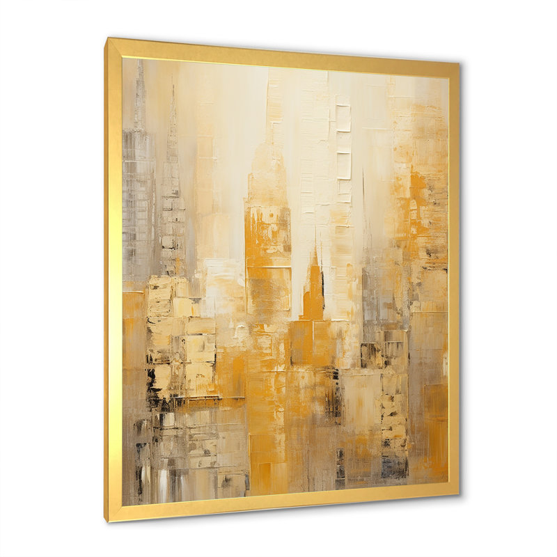 «Modern Cityscape Skycraper Bronze Blocks II - Skyscrapers», reproduction d'art sur toile, Cadre photo doré simple