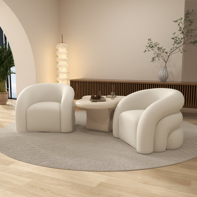 Fauteuil demi-tonneau rembourré et pivotant, Blanc