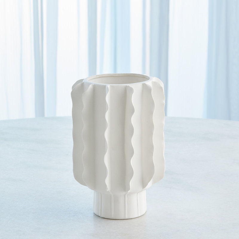 Frilled Bowl-Matte White, 10.25" H x 7" W x 7" D
