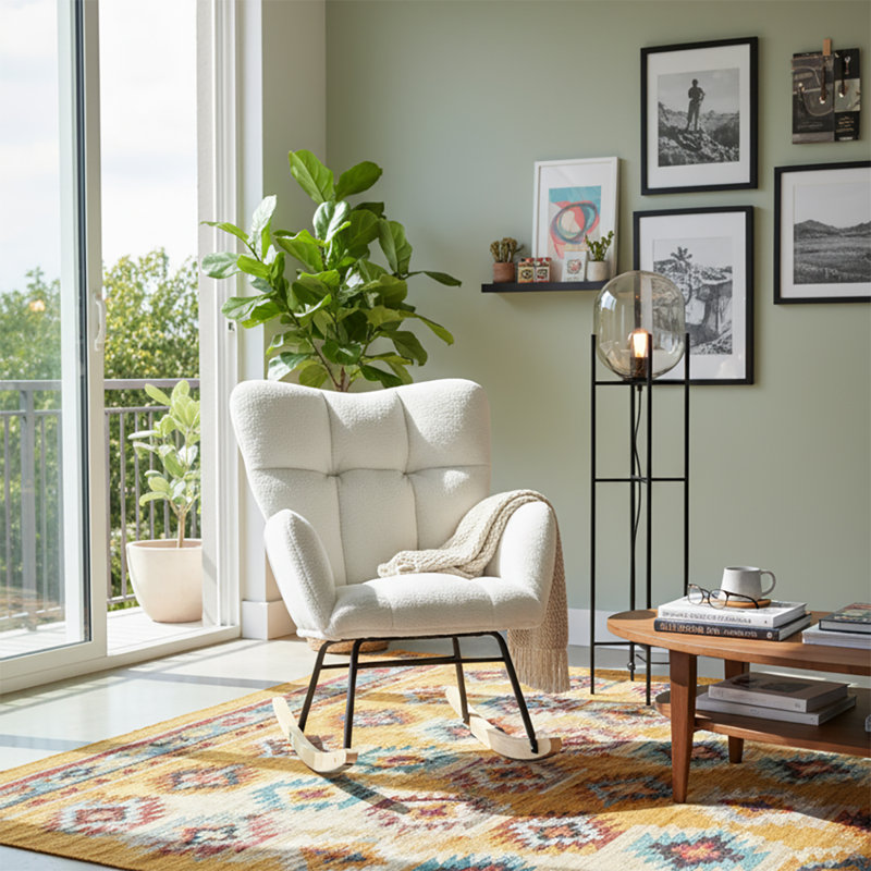 Chaise berçante rembourrée Modern Minimalist, Ivoire ivoire
