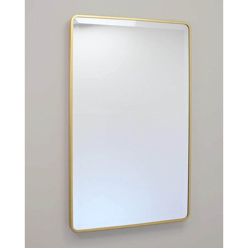 Austin Farmhouse Metal Framed Rounded Rectangle Recessed Bathroom Medicine Cabinet, Beveled Mirror, in-Wall Opening, Powder-coated Steel, Adjustable Glass Shelves, Magnet Close