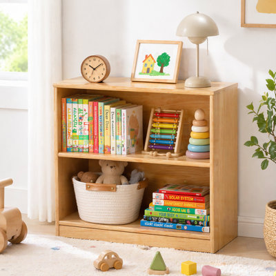 Étagère de rangement en bois d'hévéa à 2 étages pour enfants H 23,6 po x l 23,6 po
