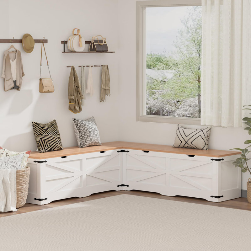 L-Shaped Corner Storage Bench with Cushioned Seating, Kitchen Breakfast Nook Bench, Space-Saving Entryway Corner Bench