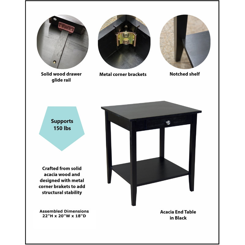 Aiydan Solid Wood End Table with Storage, Black