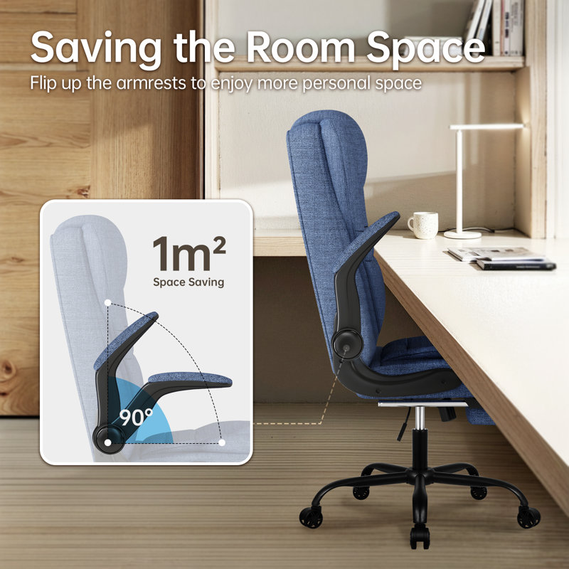 Inbox Zero Executive Fabric Computer Chair,High Back Office Chair, Blue