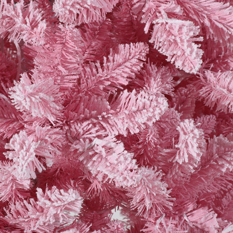 Arbre de Noël artificiel avec 100 lumières à DEL blanc chaud, arbre de Noël dégradé rose enneigé pour la décoration des Fêtes avec 300 branches réalistes et un support en métal