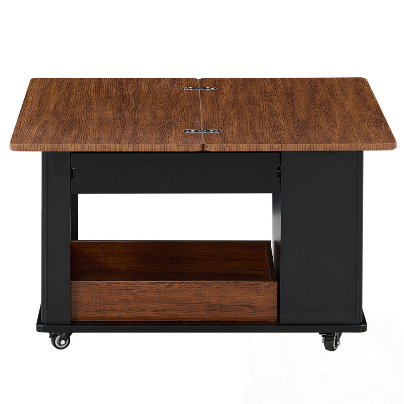 Table basse avec plateau pliable et tablette ouverte, Noir