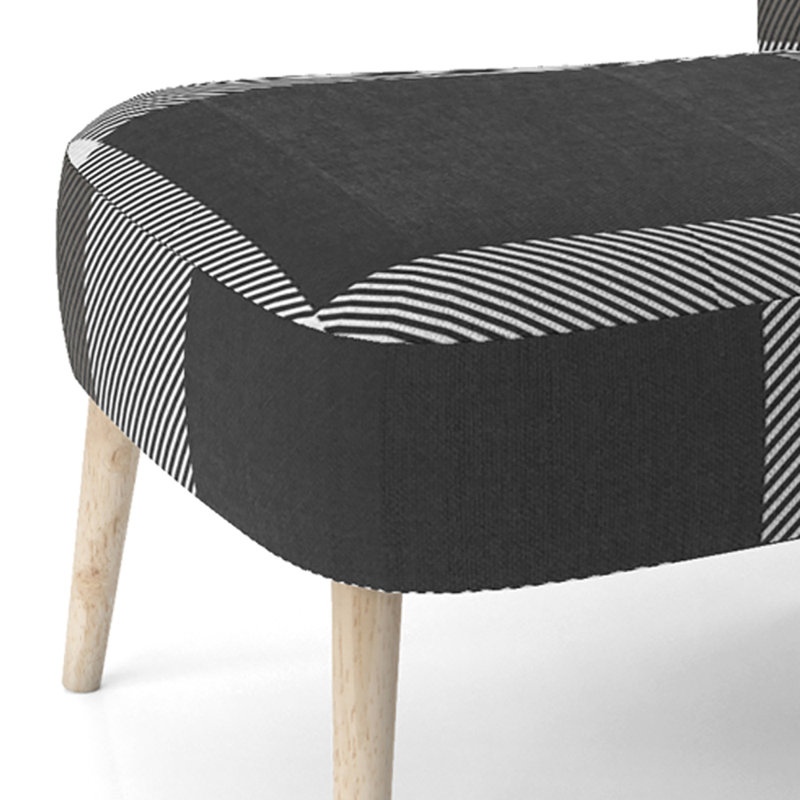 Chaise d'appoint décorative à motif tartan en velours blanc et noir