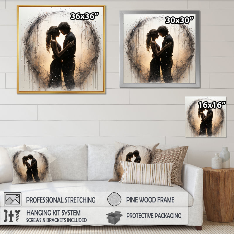 Impression sur toile «Couple romantique», impression «Love Embrace» romantique, Toile tendue, H 36 po x l 36 po x P 1,5 po