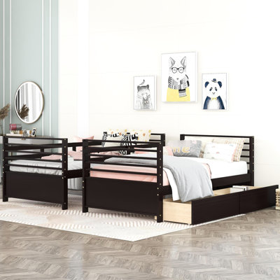 Lit superposé simple en bois massif avec rangement de tiroir fonctionnel - Tiroirs de couleur décoratifs pour chambre à coucher