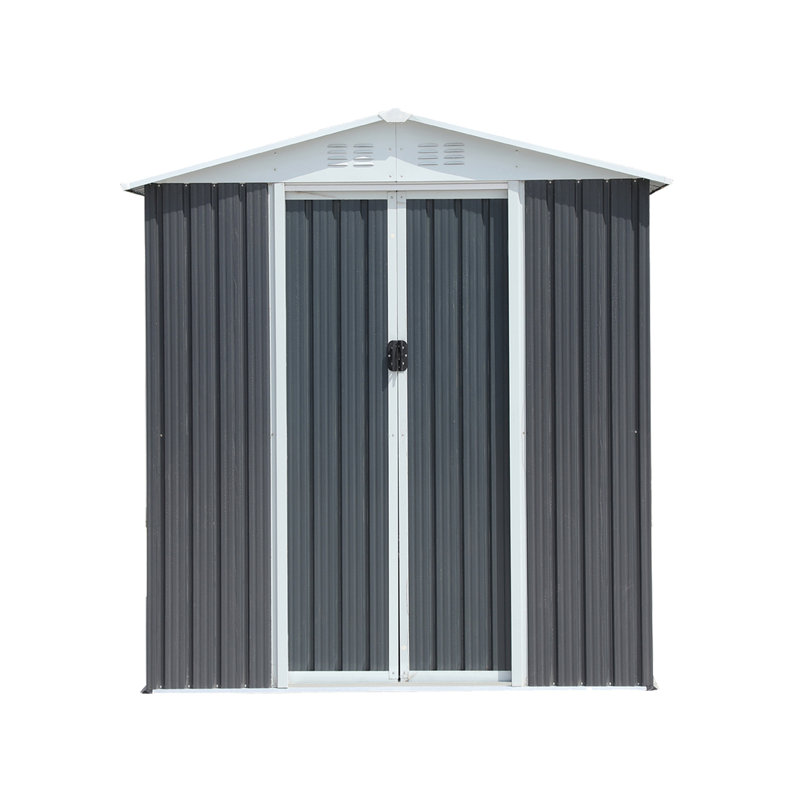 Gray Galvanized Steel and Aluminum Apex Roof Outdoor Storage Shed