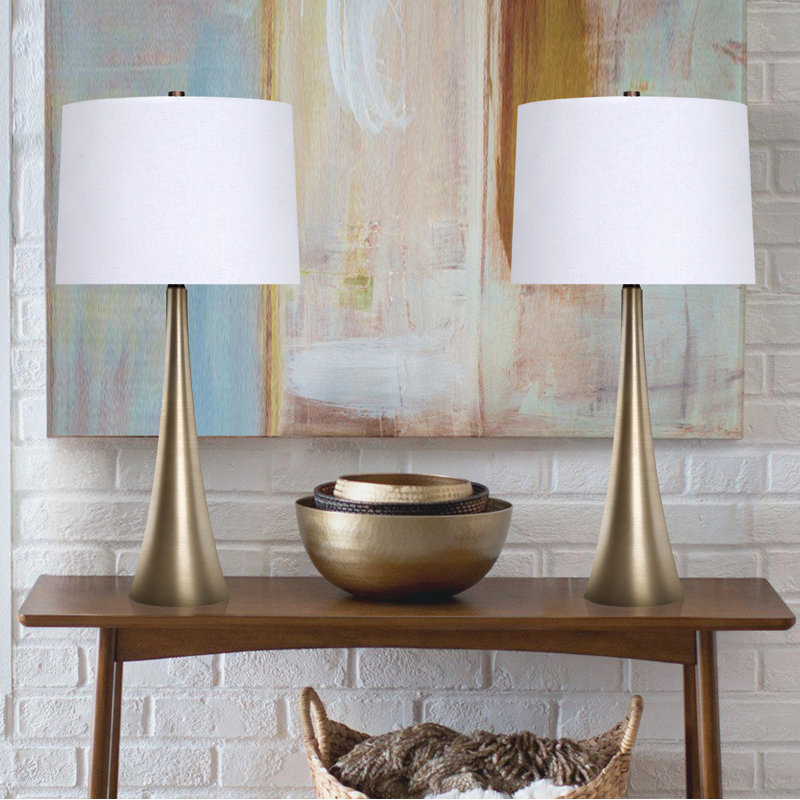 Calesha Metal Table Lamp, Off-White Linen, Plated Gold