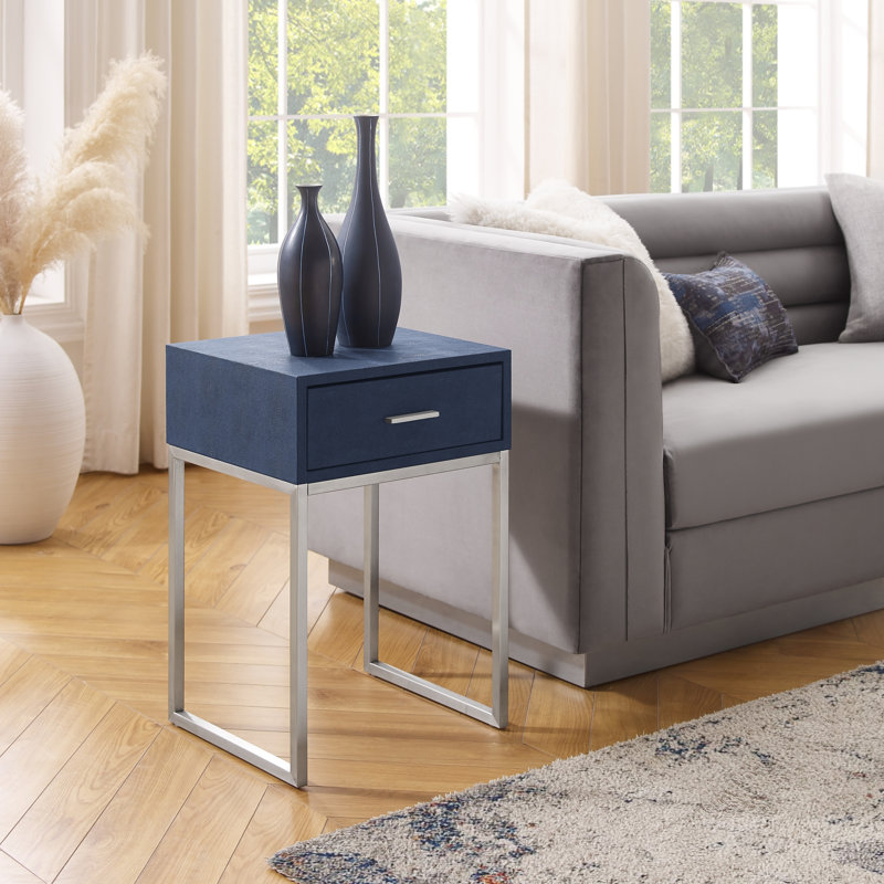 Table de bout Yadira, Chrome brossé, Bleu