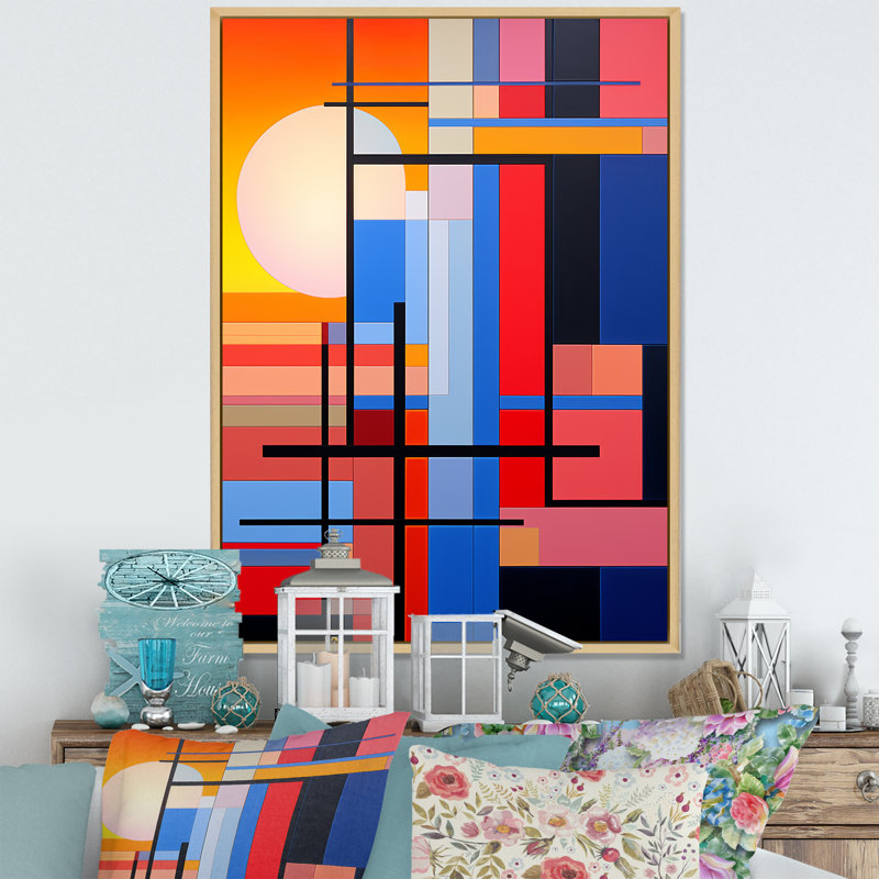 De Stijl géométrique pastel harmonie III - impressions sur toile abstraites, Cadre photo noir, H 32 po x l 24 po