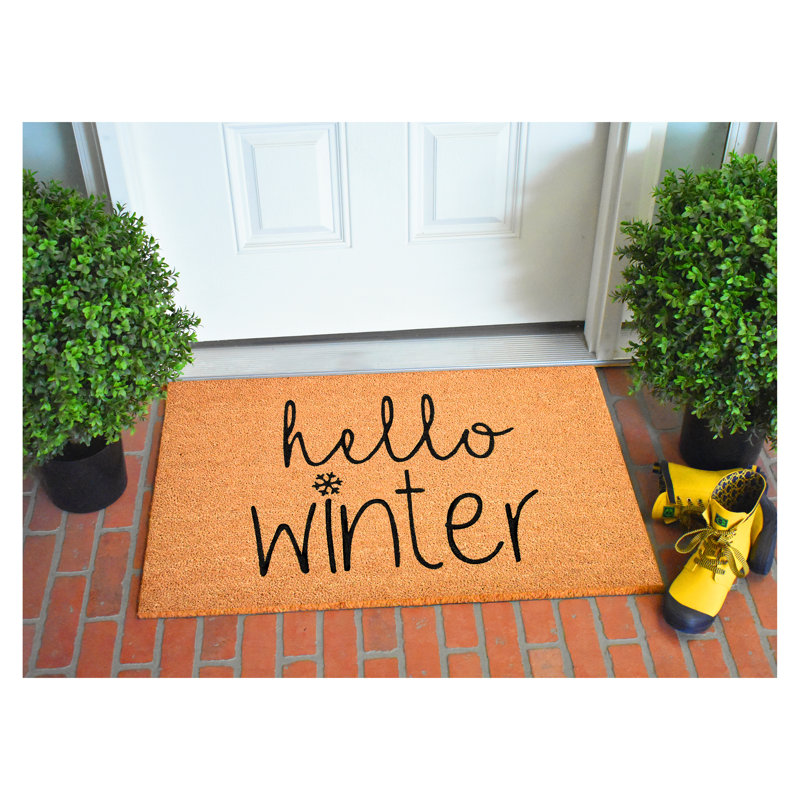 Hello Winter Coir Rectangular Outdoor Doormat