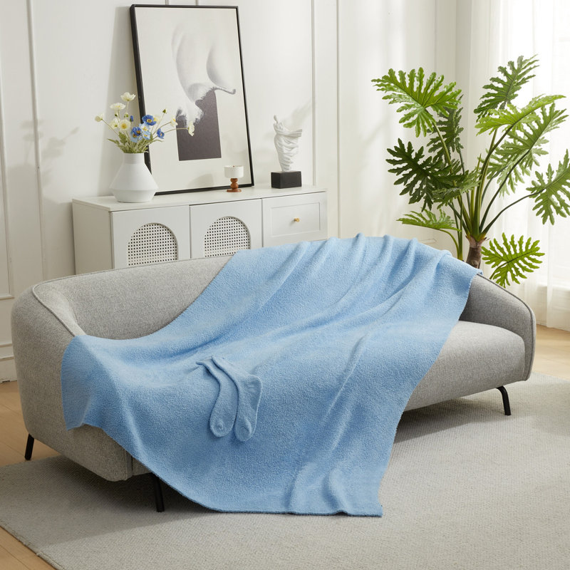  Coma Inducer Cozy Potato Fluffy Throw Blanket with Socks Set, Blue