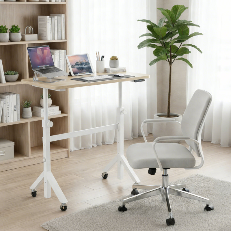 Mobile Adjustable Height Laptop Standing Desk – Portable Computer Desk With Lockable Wheels, 6 Height Settings, Triangular Leg Design, Perfect For Walking Pad