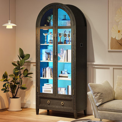 Book Shelf With LED Lights, Arched Display Case With Storage Cabinet, Smart Pantry Cabinet With Glass Door, Bookcase, Toy Organizer With Solid Wood Le by Wrought Studio