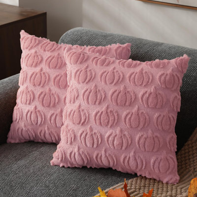 Housses de coussin automnales 50x50 cm (2 pièces) - Motif citrouille rose - Décorations d'automne pour la maison - Ensemble de 2 housses de coussin décoratives en fausse fourrure douce et peluche - Coussin pour canapé, fauteuil, chambre, salon - Décoration intérieure