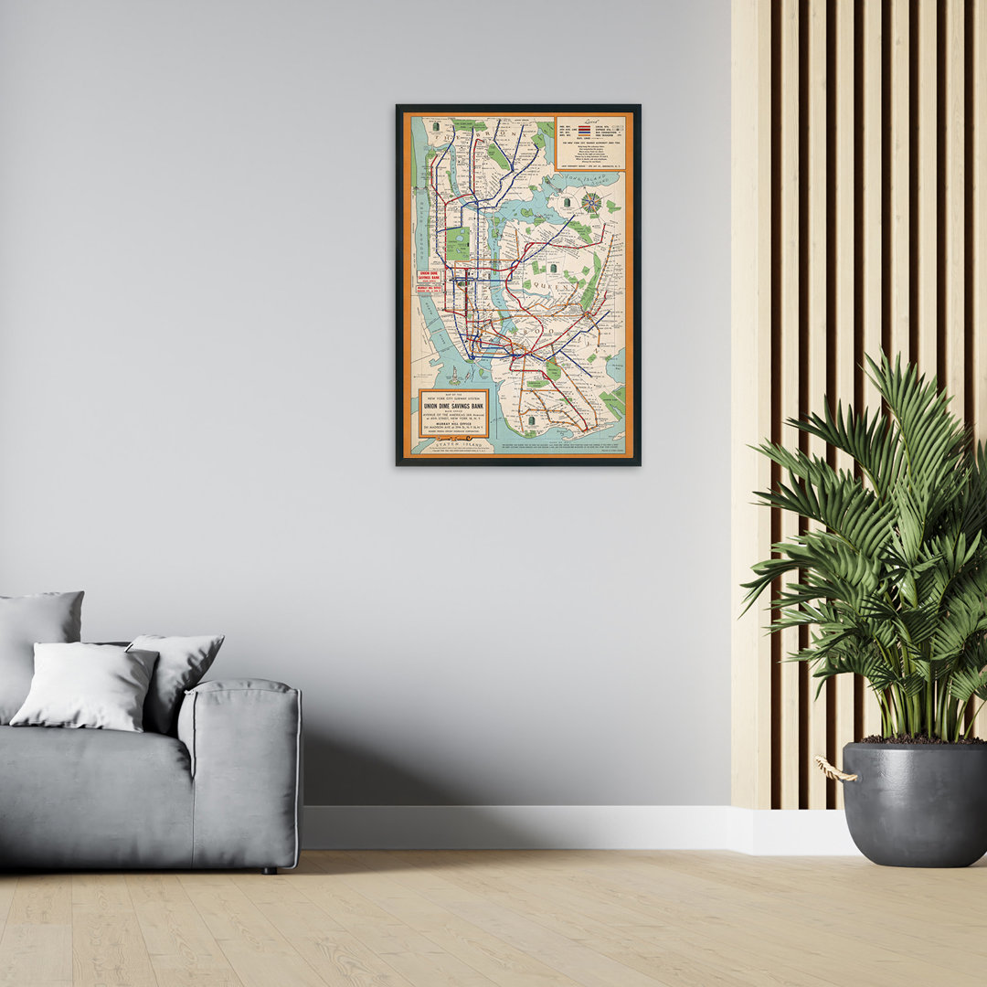 1954 New York City Subway Map Poster Wall Art on Paper Williston Forge