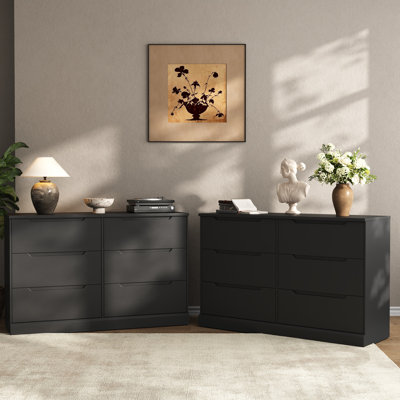 47.2" W Modern 6 Drawer Dresser, Drawer Chest, Wooden Storage Dresser For Closet And Living Room,black(set Of 2)