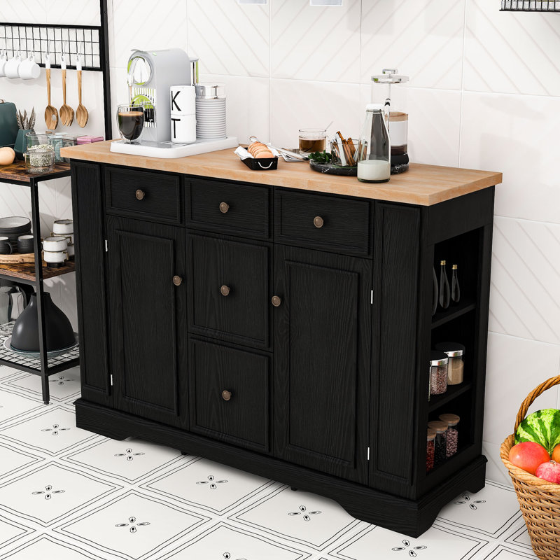Buffet classique avec tablettes ouvertes, tablettes réglables, supports de porte et tiroirs Classic, Black