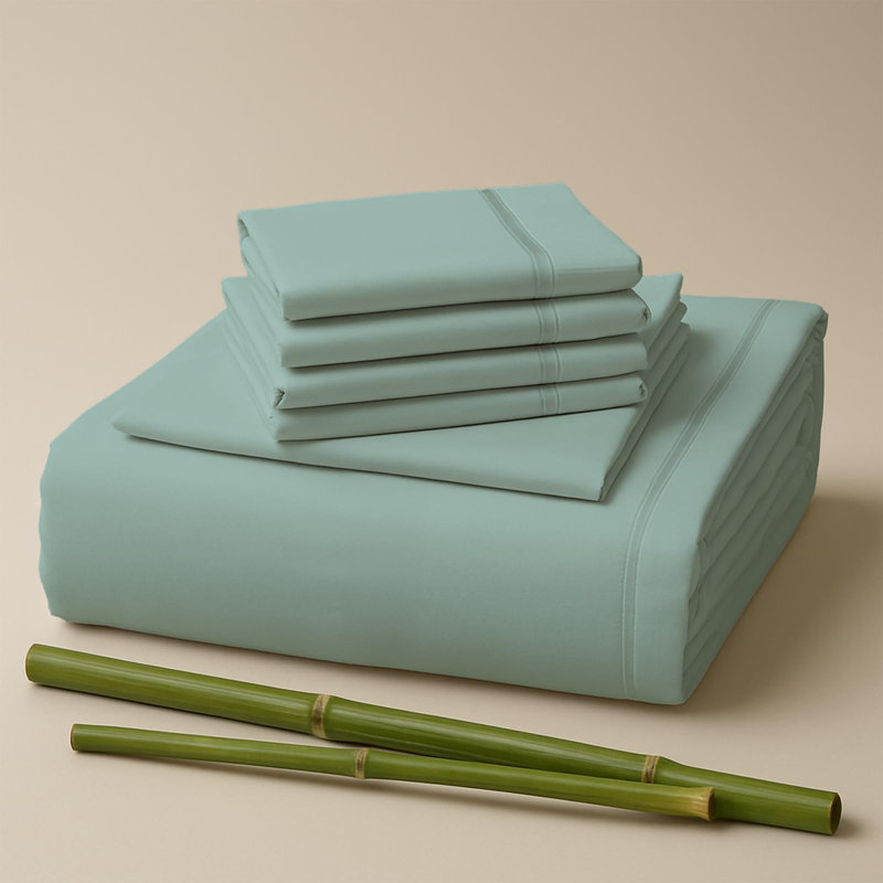 Premium Rayon From Bamboo Blend Sheet Set With Deep Pockets, Cooling and Breathable, Light Teal