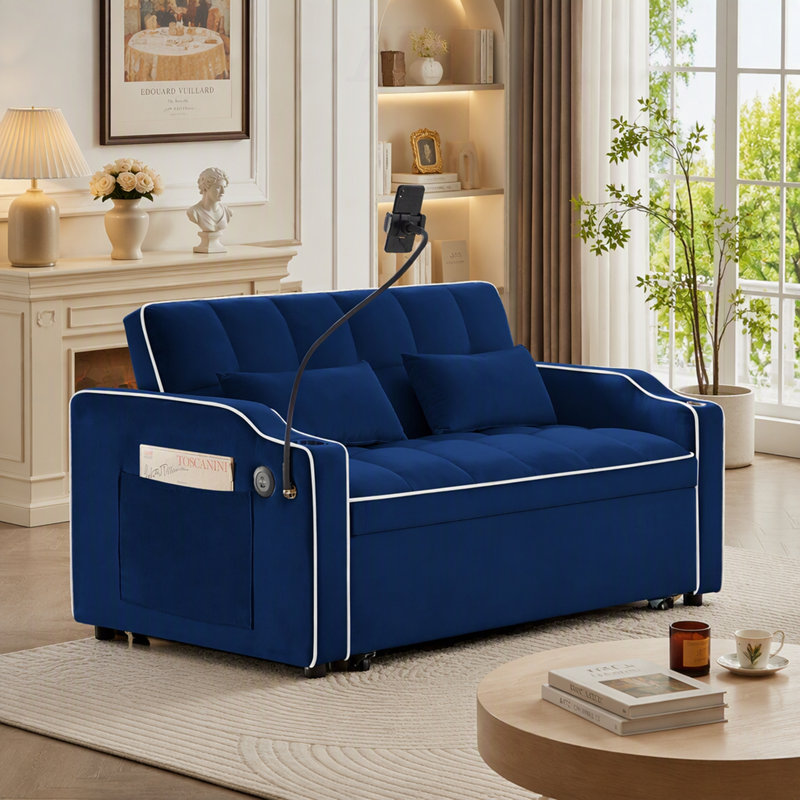 53.02 " Velvet Sectional, Blue Velvet