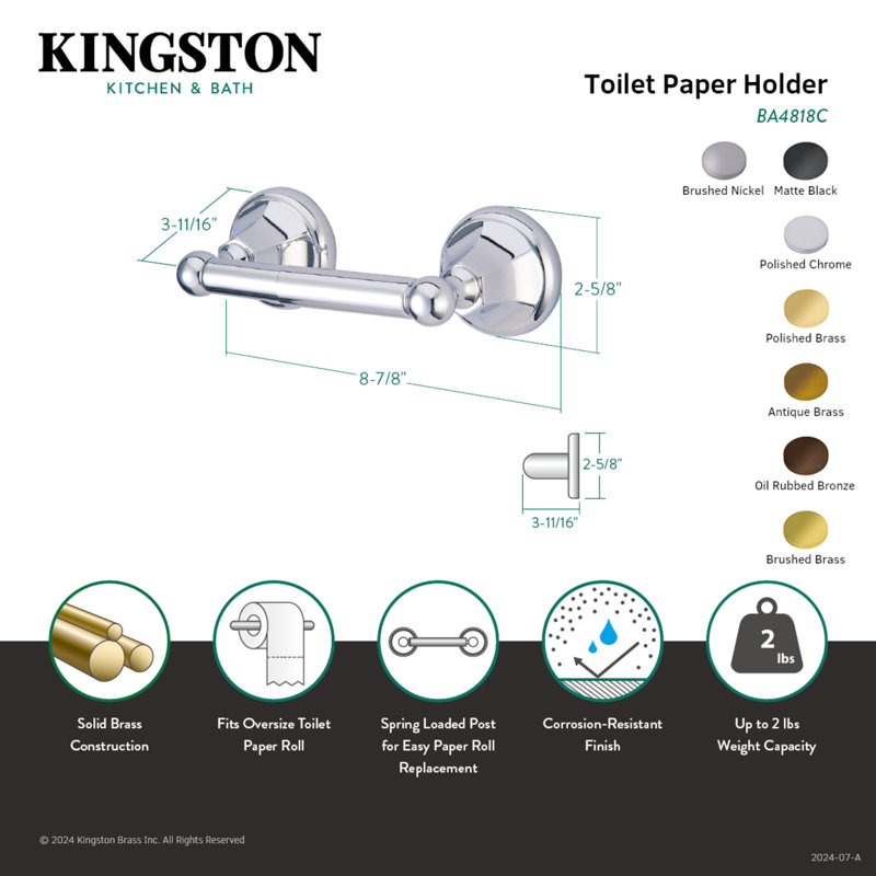 Kingston Brass Metropolitan Toilet Paper Holder, Brushed Brass