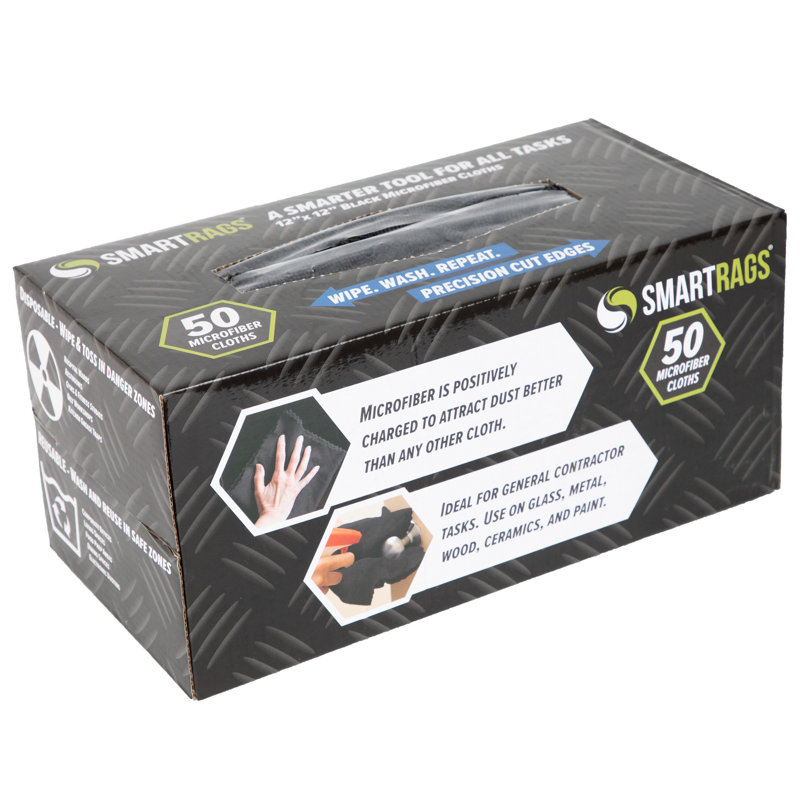 Smart Rags 12x12 Microfiber Cleaning Cloths (Box of 50), Black