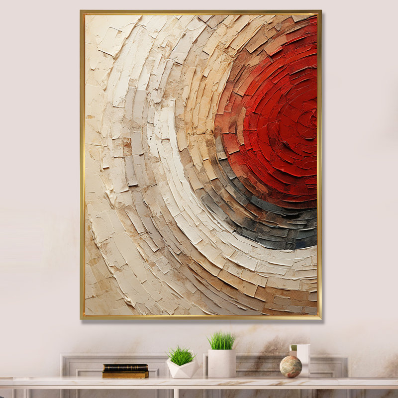 Beige Red Spiral Poteries I - Abstract Spirals Canvas Wall Art_106150, Gold Floater Framed Canvas, 32" H x 24" W x 1" D