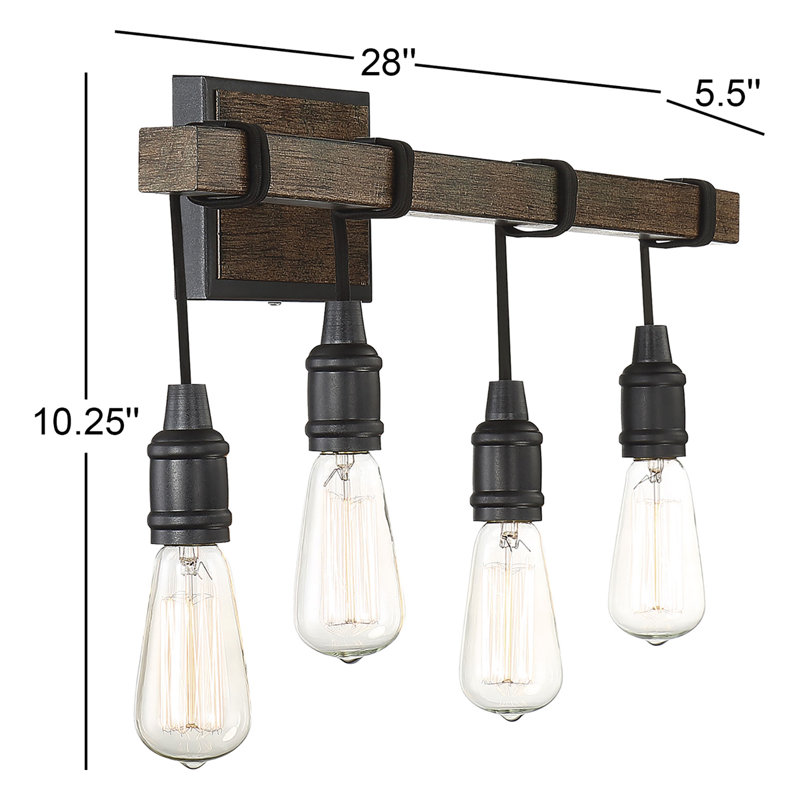 Eleesia 4-Light Dimmable Bronze/Brown Vanity Light, 4 Lights, 10.25" H x 28" W x 28" D