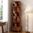 (UPGRADED) Rotating Bookshelf, 360 Display Corner Bookshelf For Small Space, 6 Tier Bookcase Storage Rack With Wheels, Wood Narrow Organizer For Bedroom, Living Room, Study Room, Walnut Brown, Shelves-610084610-610084608
