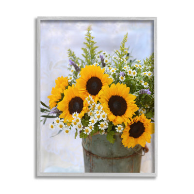 Bb-182-Framed " Sunflower Bouquet In Tin " by Claire Brocato