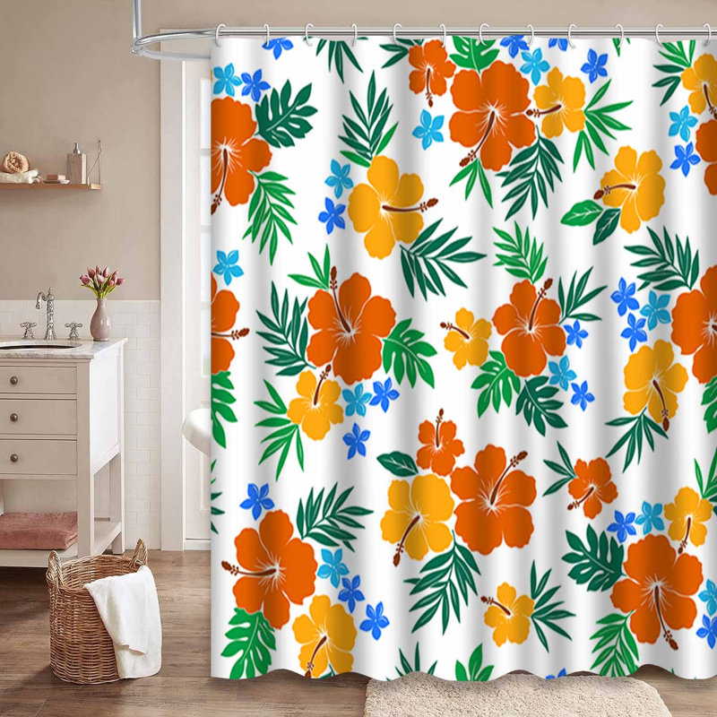 Rideau de douche imperméable à motif floral hibiscus avec 12 crochets Aloha, L 72 po x l 84 po