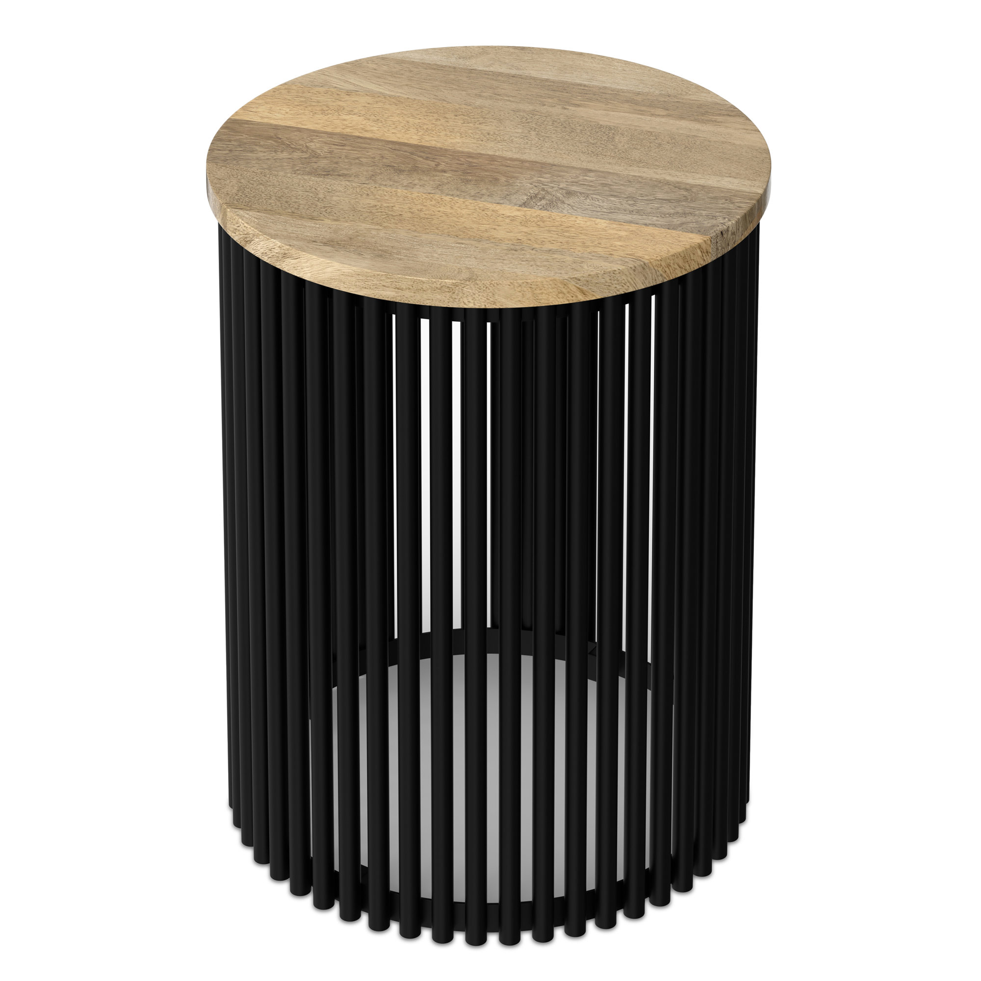 Demy Solid Wood Drum End Table, Brown Top/Black Base, 20"