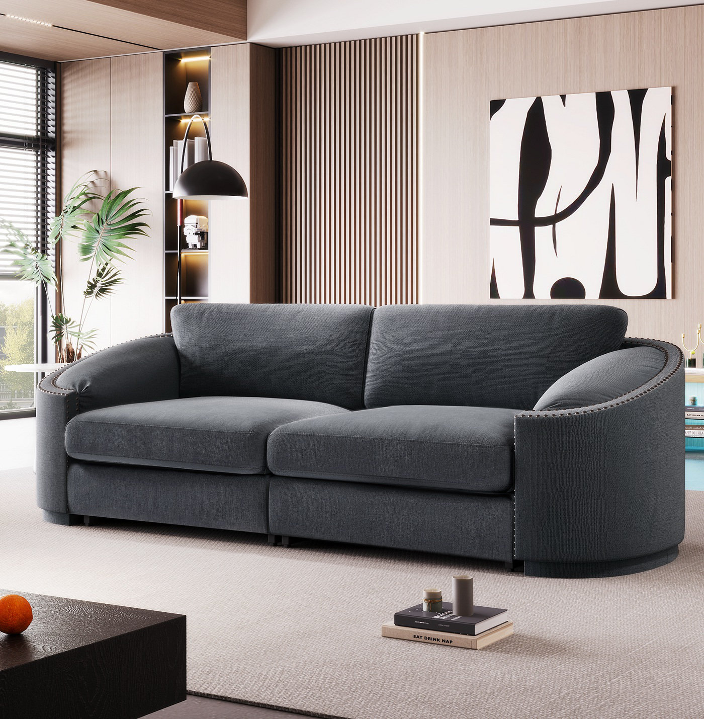 GZMWON 92.11'' Sofa Modern Living Room Sofa Comfy Couch Velvet Sofa