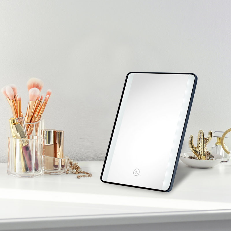 Glossy Navy LED Lighted Freestanding Makeup Mirror