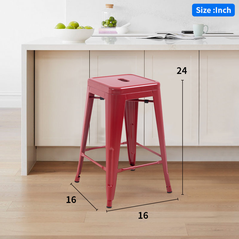 Cricklade Upholstered Counter Stool with Metal Frame, Red