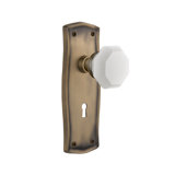 White Milk Glass Waldorf Interior Mortise Door Knob with Prairie Long Plate