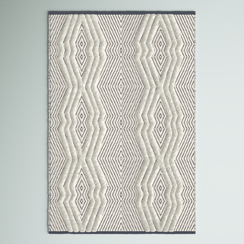 Fowey Geometric Wool Hand Woven Area Rug, Rectangle 122 x 183cm