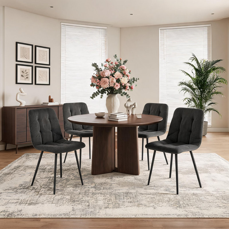Chaises d'appoint carrées en velours côtelé avec pieds en métal noir, Noir, 4
