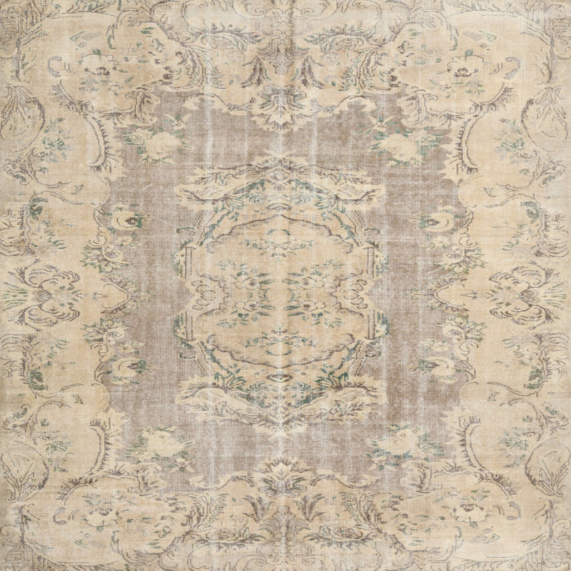 Tapis floral beige / brun / vert floral, Rond 7 pi