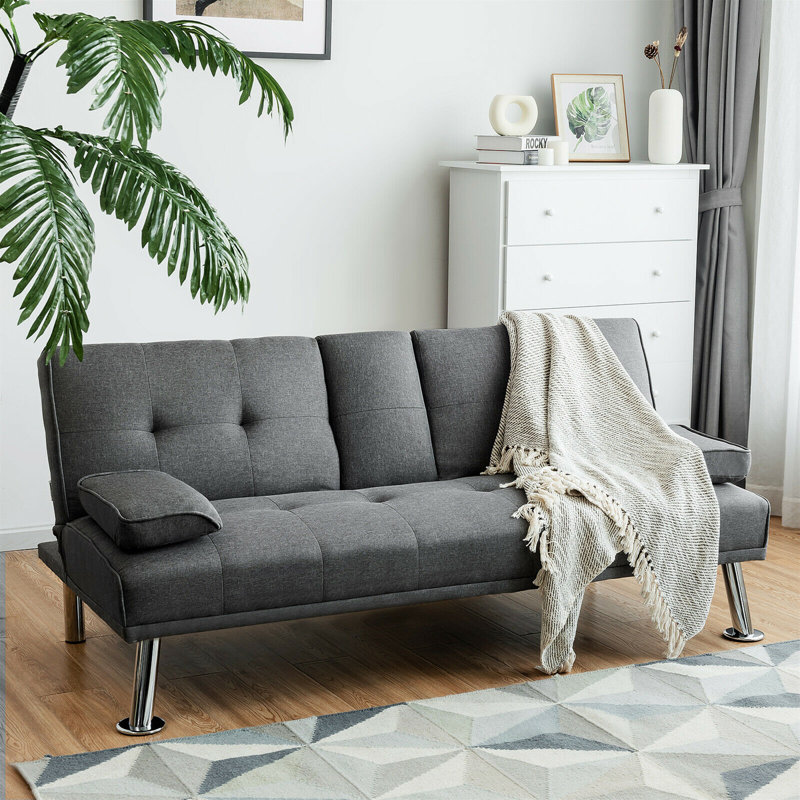 Rech Upholstered 66'' Sleeper Sofa, Dark Gray Linen Blend