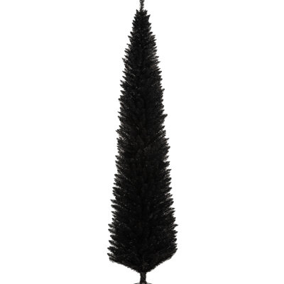 Arbre de Noël artificiel noir 8 pi, 618 branches, arbre mince avec support en plastique noir