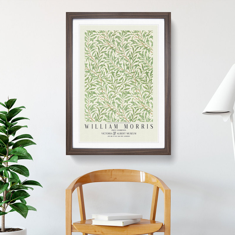 Willow Bough with Border by William Morris - Picture Frame Painting on MDF, 48cm H x 36cm W x 2cm D, Walnut Framed