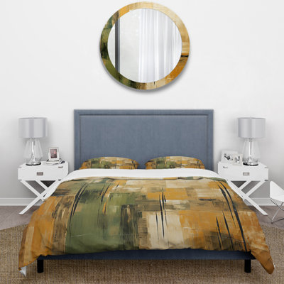 Green Beige Wild Essence Collage I - Ensemble de housse de couette abstrait - Microfibre de polyester