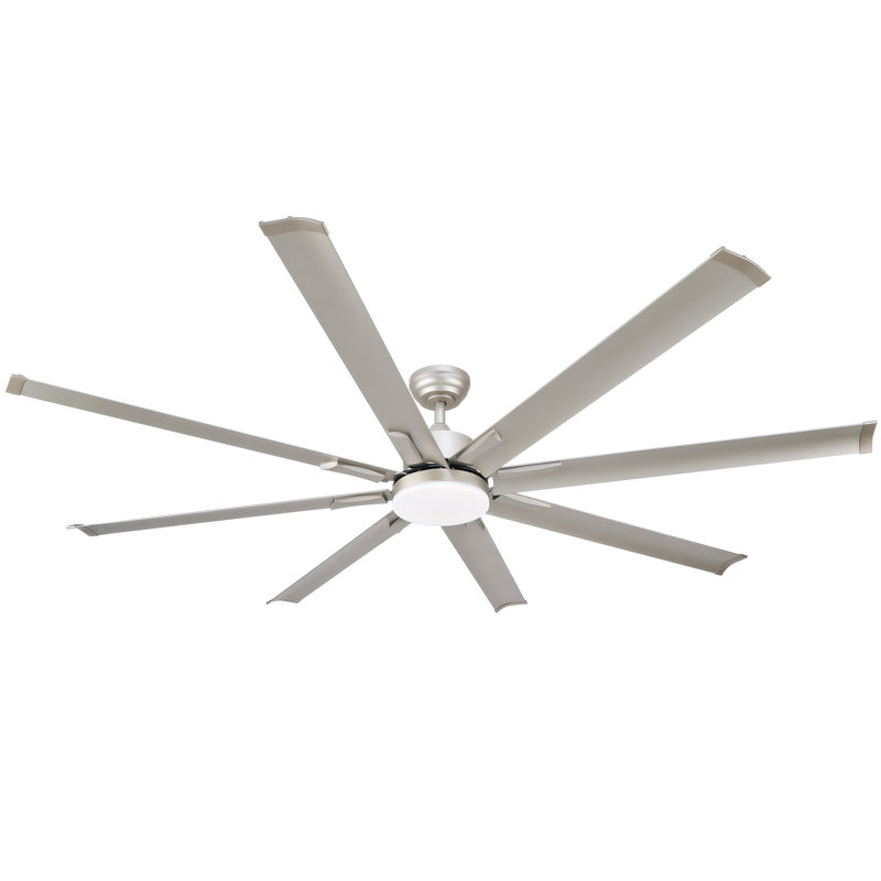 72" 8 - Blade Aluminum LED Ceiling Fan with Dimmable Light and Remote, Silver, Silver